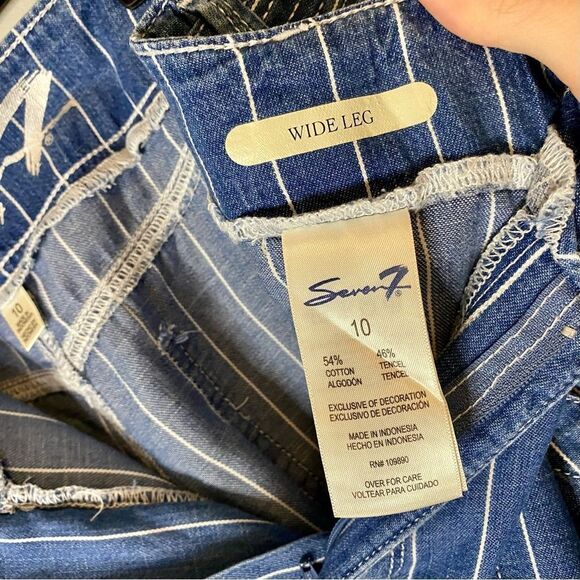 Seven 7 Belted Wide Leg Crop Pants Blue Chambray White Stripes Size 10 - Picture 5 of 13